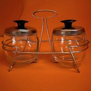 Foley MCM Condiment Server, Two Glass Jars with Stainless Lids